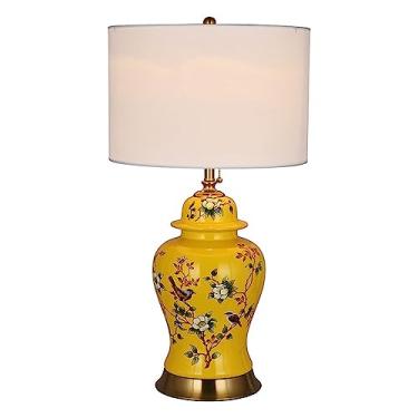 Imagem de Abajur de mesa de cerâmica com 72 cm de altura, em formato de flor e pássaro, estilo chinês, pintado à mão, ideal para sala de estar. Luminária de mesa vintage de porcelana para decoração e