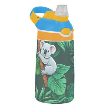 Imagem de Cute Koalas Trees Green Tropical Kids Sports Garrafa de água para escola, 473 ml Tritan 473 ml garrafa de água com canudo, copos de viagem infantis à prova de vazamento, reutilizáveis, alça de