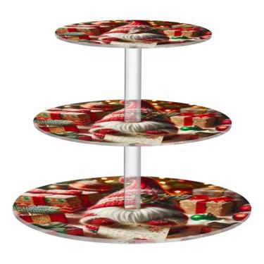Imagem de Suporte de cupcake de 3 camadas, xícara de chá, torre de bolo, lindos suportes de bolo de servir para festa, bandeja de sobremesa, desenho animado, chá de bebê, Natal, gnomo fofo vermelho