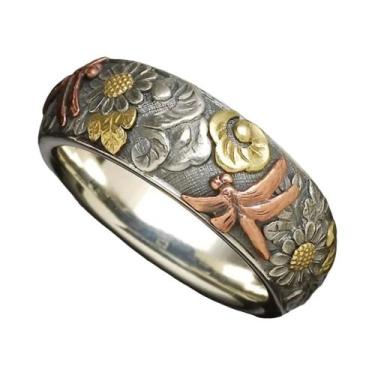Imagem de Anel Feminino Vintage Em Prata E Ouro Rosê Com Escultura De Libélula E