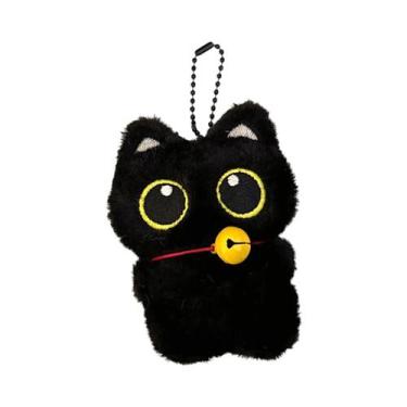 Imagem de 1/2 peças chaveiro fofo pequeno gato preto sino pingente brinquedo de 