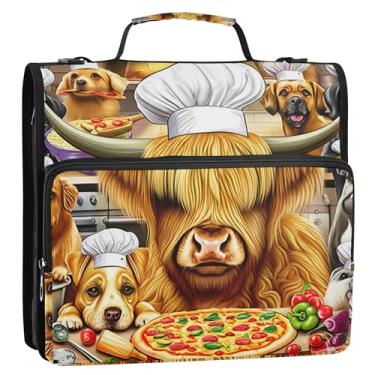 Imagem de Fichários de 3,8 cm para negócios, 3 anéis, fofos, animais de cozinheiro Highland, com zíper, organizador de fichário com 500 folhas, bolsa com alça para escola