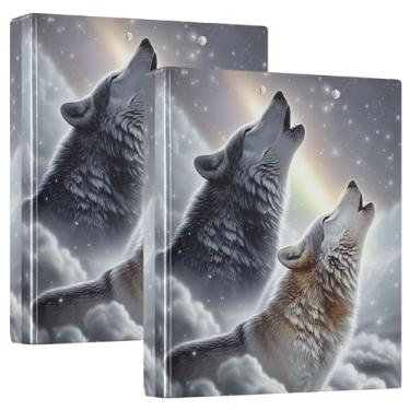 Imagem de Fichários de 3 anéis Wolves Snow Winter com 3 argolas para 200 folhas fofas pastas de caderno de anel redondo fichário de escritório, 31,5 x 27 x 6 cm, pacote com 2