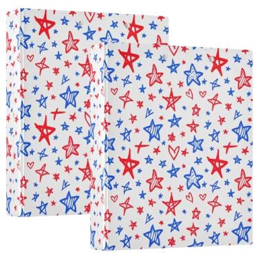 Imagem de Fichários personalizados com 3 anéis de 3 estrelas vermelhas azuis e vermelhas, comporta 200 folhas, 3 pastas de anéis, fichário de planejamento de anel redondo, 31,5 x 27 x 6 cm, pacote com 2