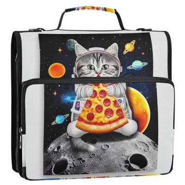 Imagem de Fichários de 3,8 cm, 3 anéis, fofo, gato, astronauta, organizador de fichários, bolsa escolar com alça de ombro, pasta de armazenamento de trabalho com alça