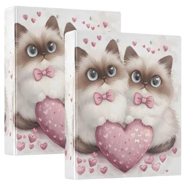 Imagem de Lindos gatos siameses coração rosa 3 fichários com 3 anéis comporta 200 folhas, caderno de pastas fofas, fichário, 31,5 x 27 x 6 cm, pacote com 2