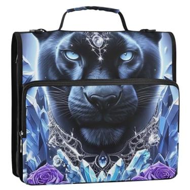 Imagem de Pantera Tigre Negra Rosa Azul 3 Fichários Anel D 1 1/2 Polegada Organizador de Fichário Escolar Bolsa com Alça de Ombro Portfólio e Estojo Suporte de Pasta de Anel