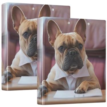 Imagem de Fichário engraçado de buldogue francês personalizado de 3 cm com 3 anéis para guardar 200 folhas, fichário de caderno fofo com estampa de anel redondo, 31,5 x 27 x 6 cm, 1 pacote