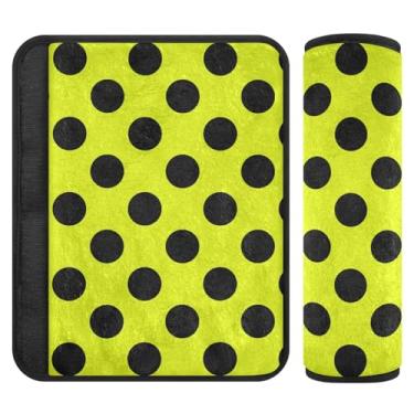 Imagem de Joitme Capas de cinto de segurança de flanela macia amarela de bolinhas pretas pequenas para adultos - Almofadas acolchoadas para carros, bolsas de câmera e mochilas