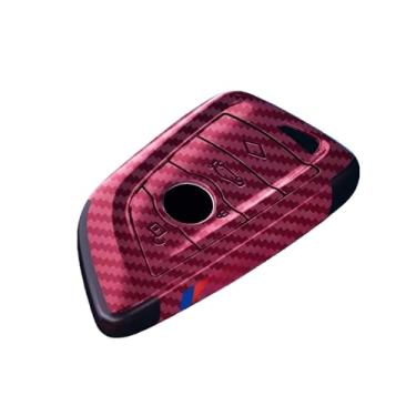 Imagem de Capa de chave de carro de fibra de carbono compatível com Bmw X1 X3 X4 X5 X6 X7 1 3 5 6 Série G20 G30 G11 F15 F16 G01 G02 F48 M Titular Chaveiro(Carbon red)