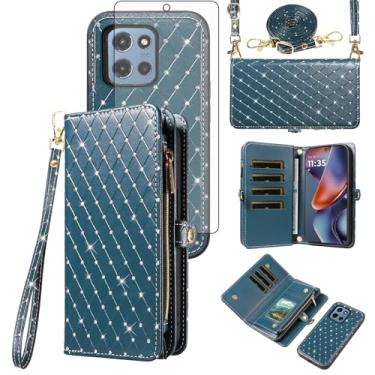 Imagem de Asuwish Capa de celular para Motorola Moto G 5G 2025 com zíper carteira destacável com protetor de tela transversal alça de cordão brilhante flip compartimento para cartão G5G 5 G G5 mulheres meninas