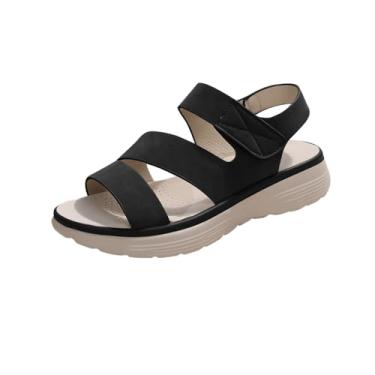 Imagem de Sandália feminina casual primavera verão confortável respirável cor sólida boca de peixe bico aberto sandálias de sola grossa, ideal para uso versátil, Preto, 39
