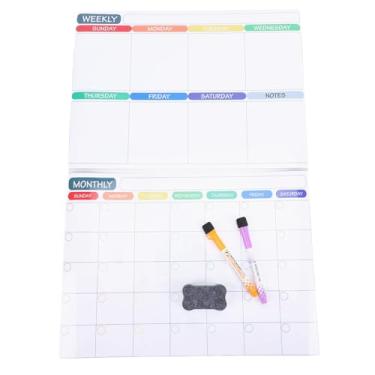 Imagem de Hyuduo Conjunto de Calendário de Apagamento a Seco Magnético Apagável Mensalmente Semanalmente Placa de Planejador Diário Com 8 Canetas Borracha para Porta de Geladeira Kit Completo de