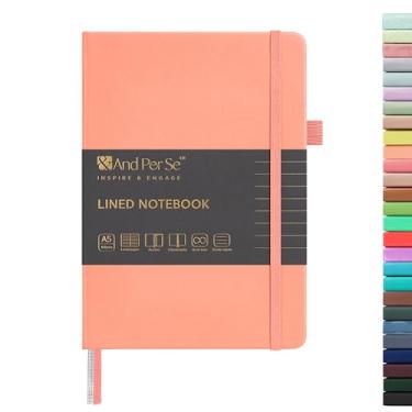 Imagem de &And Per Se Caderno pautado com 160 páginas, caderno de papel grosso pautado universitário A5 14,5 x 20,3 cm, cadernos de capa dura para mulheres, homens, escritório, escola (1 pacote, pêssego)