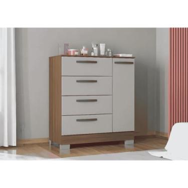 Imagem de Cômoda Sapateira Poquema 868 4 Gavetas 1 Porta 86cm Castanho/Off White
