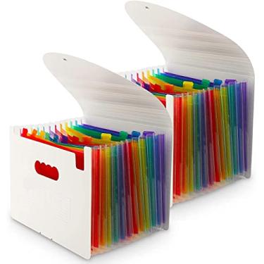 Imagem de Pacote com 2 organizadores de arquivos de acordeão Nafy com 24 bolsos, pastas expansíveis de arquivos, organizador de documentos portátil de acordo com etiquetas em branco para material escolar de escritório em casa (branco)