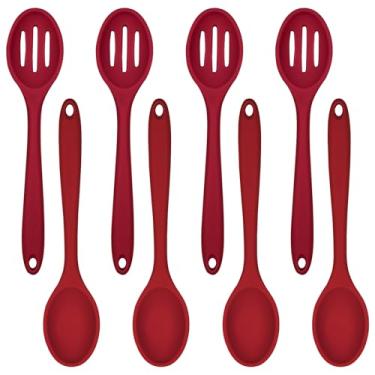 Imagem de ELANE Conjunto de 8 colheres de silicone para cozinhar, colheres de mistura para cozinhar colheres para panelas antiaderentes, colheres de servir de silicone, colheres de mistura para cozinhar