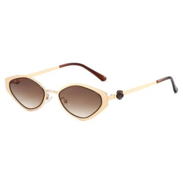 Imagem de HCHES Óculos de Sol Retangulares Retro Gradientes Femininos Luxo Masculino Casual UV400 (chá dourado)