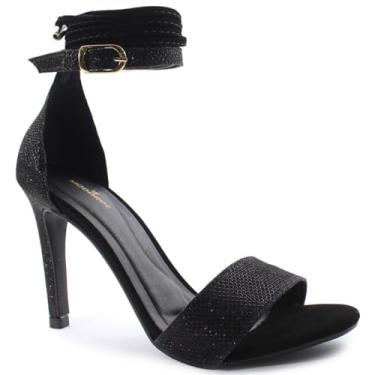 Imagem de Sandália Modarpe Salto Alto Fino Brilho Amarração F18 (Preto, BR, Adulto, Numérico, 34)