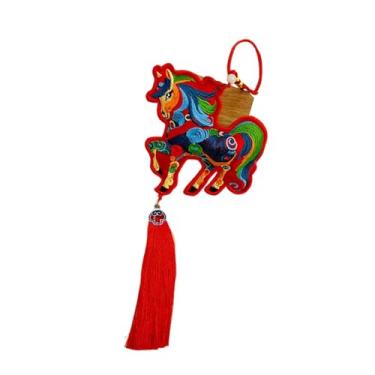 Imagem de Esquirla Enfeite de cavalo para o Ano Chinês, decoração Feng Shui para o Festival da Primavera, leve e multifuncional, pingente de desenho animado para, Bordado Vermelho, Borlas