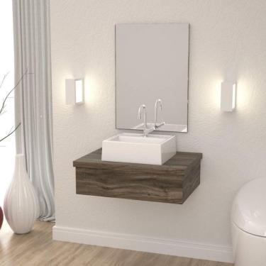 Imagem de Conjunto para Banheiro Gabinete com Cuba Q32 e Espelheira 601w Metrópole Compace Carvalho Dark