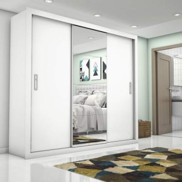 Imagem de Guarda Roupa Casal com Espelho 3 Portas de Correr Ilheus Plus Siena Móveis Branco