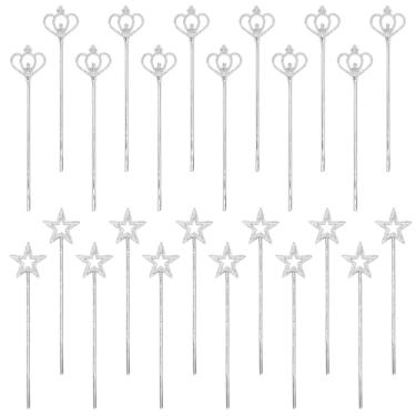 Imagem de Pacote com 24 varinhas de estrela de prata, varinha de coroa de 35 cm, varinha de fada com glitter, estrela de varinhas de princesa de fada de anjo, bastões mágicos para festa de aniversário