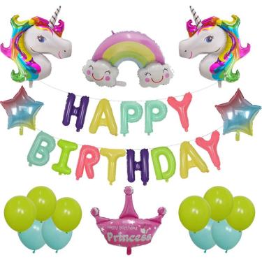 Imagem de Kit de balão Unicorn, 19 peças de folha de látex para festa de aniversário de bebês