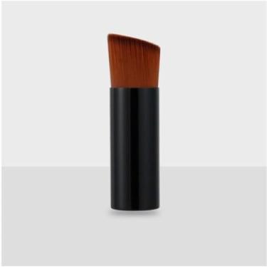 Imagem de Pincel de base de topo plano angular preto cabo curto estilo Kabuki cerdas macias para mistura suave de líquido e pó