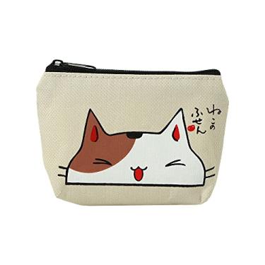 Imagem de Carteiras femininas elegantes e pequenas porta-moedas, multifuncional, com estampa de gato, porta-cartões, Bege