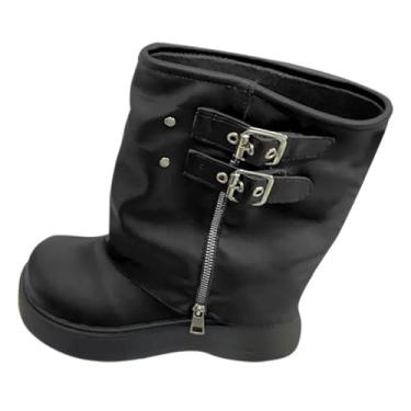 Imagem de Botas longas femininas casuais de primavera jeans bico fino sólido salto baixo salto baixo botas de cano alto para mulheres estilosas retrô, Preto, 35
