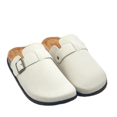 Imagem de Tamancos de camurça para mulheres, sandálias de poliuretano, palmilha de cortiça, chinelos sem cadarço para ambientes internos e externos, sandálias fofas clássicas com fivela ajustável bege, Bege, 5