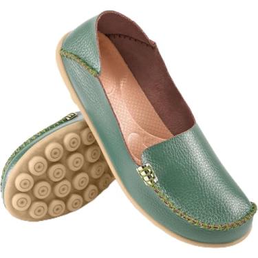 Imagem de Ablanczoom Mocassins femininos rasos: mocassins macios confortáveis com bico redondo, mocassins elegantes para dirigir e caminhar, Verde militar, 41