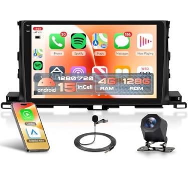 Imagem de Rádio de carro 4 núcleos 4G + 128G Android 15 para Toyota HIGHLANDER 2015-2018, Rimoody Car Stereo Wireless Carplay Andorid Auto Mirror Link 22 polegadas Tela INCELL GPS WiFi Bluetooth 5.0 FM/RDS EQ