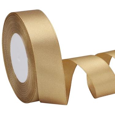Imagem de EUSOAR Fita dourada, 1 rolo de fita de cetim de tecido de 2,5 cm x 25 m, fitas de seda sólida para artesanato, embrulho de presente, buquês de flores, decoração de cabelo feita à mão, festa de
