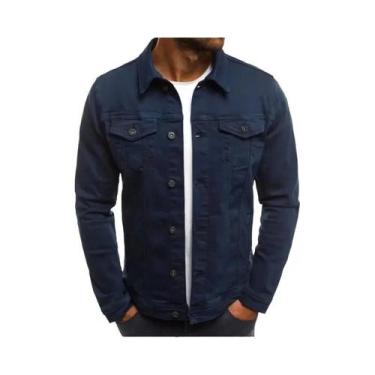 Imagem de Jaqueta Jeans Slim Fit Masculina Hip-Hop Streetwear Casual Clássica De