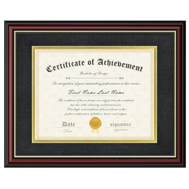 Imagem de Abtgt Moldura para diploma de 28 x 35,5 cm, moldura de documento de certificado de madeira maciça mogno com acrílico resistente a quebra, tela preta e dourada 21 x 28 cm ou sem tapete 28 x 35 cm