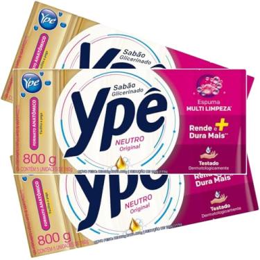 Imagem de Kit com 3 Sabão em Barra Ypê Glicerinado 180g 5 Unidades