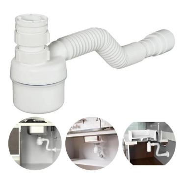 Imagem de 2X Sifão Universal Copo Branco Dami Sanfonado Flexível Par