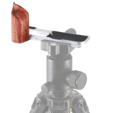 Imagem de JLWIN Cabo de madeira em forma de L para câmera PowerShot V1, placa de base de liberação rápida integrada para Arca-Swiss (prateado)