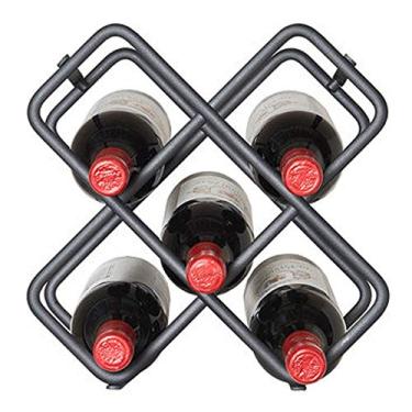 Imagem de Rack de vinho 6 garrafas de metal rack de vinho bancada suporte de armazenamento de vinho protetor de espaço para adega de despensa de cozinha (cor: preto tamanho: 6 garrafas) (preto 6 garrafas