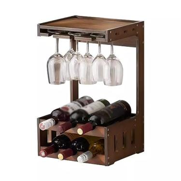 Imagem de Prateleiras de bebidas pequenas de bambu - rack de vinho de mesa móvel, prateleira de armazenamento multifuncional de exibição de vinho para casa, bar, decoração de cozinha e sala de jantar, 31,5 x 27