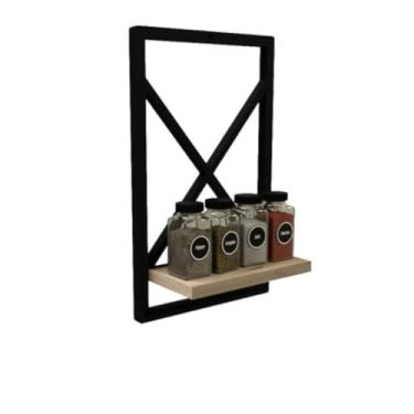 Imagem de prateleira estilo industrial modelo quadro, prateleira multiuso para sala e banheiro, organizador de parede industrial resistente (PRETO 23 X 37 CM,3)
