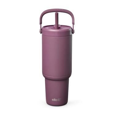 Imagem de Ello Copo Oasis Go+ 947 ml com alça superior e canudo retrátil | Copo de aço inoxidável isolado reutilizável, garrafa de água 100% à prova de vazamento, frio 24 horas, suporte de copo adequado para