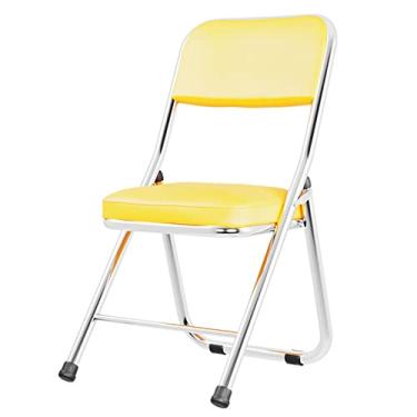 Imagem de SGeneE Assento dobrável portátil e compacto, com suporte para as costas, assento dobrável de couro PU, cadeira estofada para sala de conferências, cadeira de jantar de cozinha ergonômica (amarelo - 46