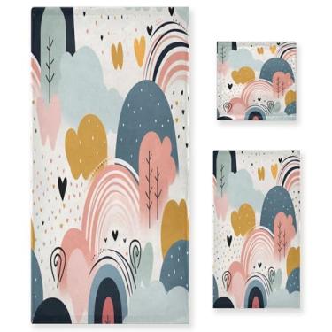 Imagem de xigua Conjunto de toalhas de banheiro de nuvens de desenho animado absorvente macio 3 peças toalha de banho toalha de mão toalhas decorativas para banheiro, academia, hotel, praia, piscina