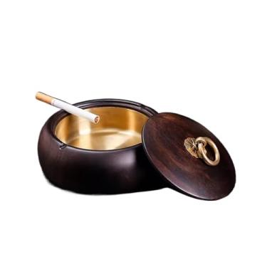 Imagem de Cinzeiro para cigarros ao ar livre com tampa Cinzeiro redondo de madeira, cinzeiro decorativo portátil de aço inoxidável para casa, pátio, escritório, exterior, interior, sala de chá, cinzeiro ao ar