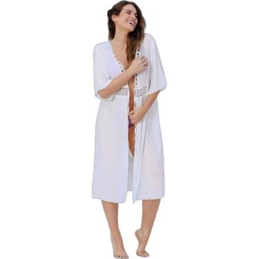 Imagem de Kimono Areia Branca Baly Bordado Branco M-Feminino