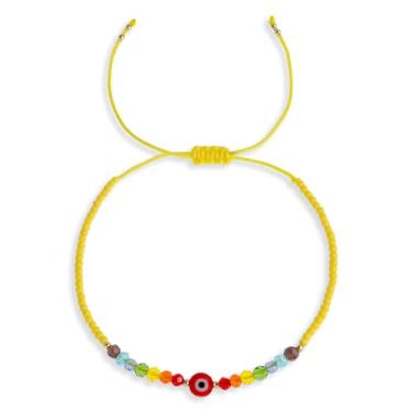 Imagem de Frigotine Pulseira trançada colorida com contas de olho turco para mulheres, contas de cristal modernas feitas à mão, corda ajustável, pulseiras de proteção da sorte, amizade, férias, joias modernas,