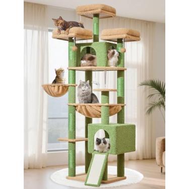 Imagem de Taoqimiao Árvore de gato 2GG de 196 cm para gatos grandes, torre de gato gigante com tábua de arranhar, rede de metal extragrande, 3 poleiros, 7 postes de sisal, 2 condomínios grandes, cesta suspensa